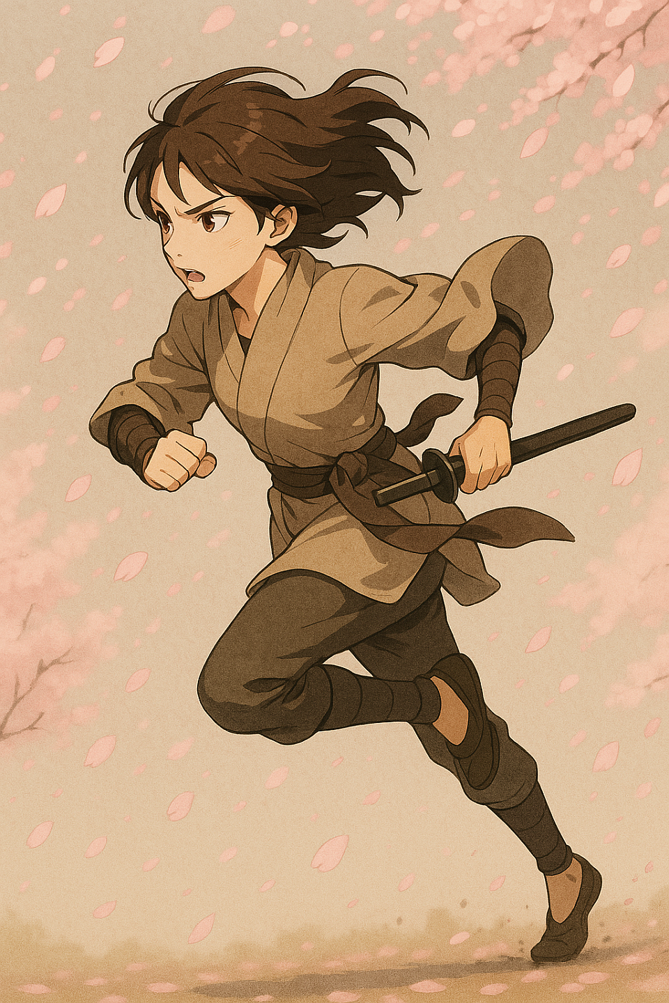 In the midst of a flurry of cherry blossoms, she runs! Sweating to boost her speed