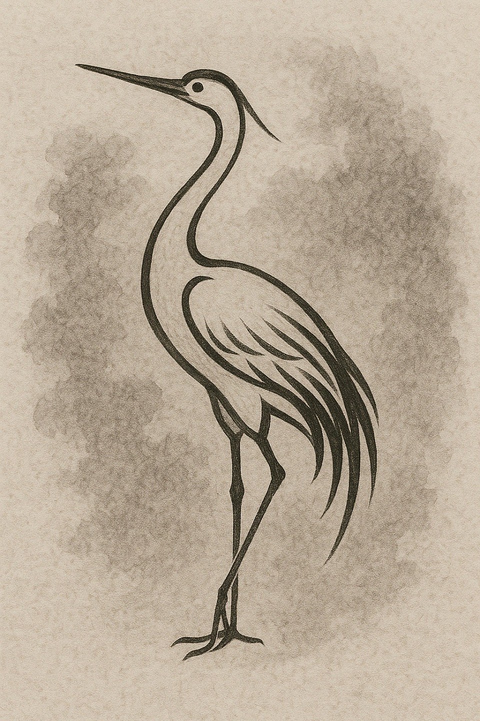 Ink painting of an egret
