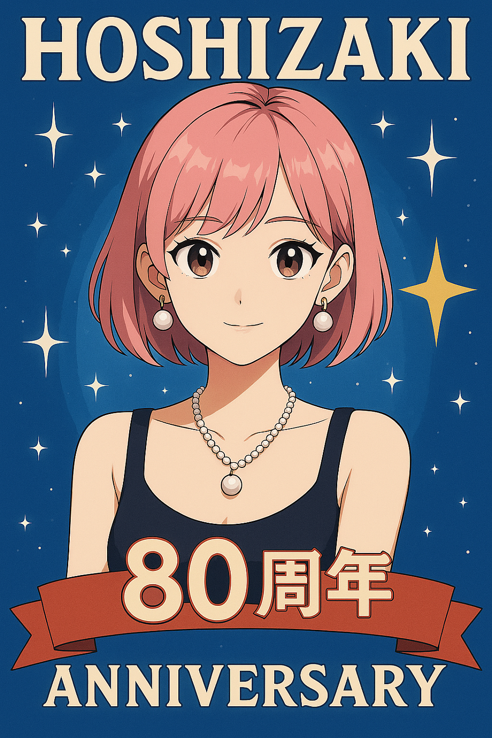 Hi there! I’m Saya, the face of Hoshizaki’s 80th Anniversary. A little sparkle, a lot of heart — and a love for timeless elegance. Let’s celebrate the journey together! #Hoshizaki80th #AnimeStyle #PearlVibes #ElegantAndBold